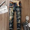 Men's Jeans 2021 Brand Men European American Style Tiger Of Embroidery Knees Holes High Quality Size 29-38 #0795