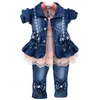İlkbahar Sonbahar Bebek Kız Giysileri Bebek Kız Denim Giyim Setleri 3 Adet Uzun Kollu T Gömlek Elbise Bebe Denim Ceket Ve Kot LJ201223 Tops