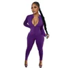 Kvinnor Sexig Jumpsuit Solid Färg Långärmad Fingrar Bodysuit Fashion Slim Ladies Zipper Rompers 11 Färger Storlek S-5XL Ny