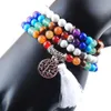 Wojiaer 108 Meditation Multi-Layer Long Strands Armband 7 Chakra Yoga Natural Round White Turquoise Mala Beads Life Tree Tassel Jewelry K3210