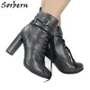 Sorbern Ankle Boots For Women Block High Heels Made-To-Order Big Size 12 Womens Shoes Chunky Platform Boots Drag Queen Heels