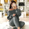 Fashion- Designer Women Sweaters Sets Crew Neck Long Sleeve Spring Ladies Knit Suits Casual Female Two Piece Sets