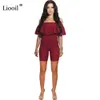 Lioooil off schulter sexy ruffle bodycon spiele Frauen 2020 Kurzarm Black Whiter Party Club Rompers Damen Jumpsuit Shorts T200704