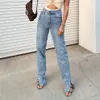 Straight Jeans for Women High Waist Classic Retro Sexy Boyfriend Pants Blue Loose Splits at Ankles Mom Denim Long Pante 201006