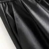 Elegantes bolsillos de cuero Pu Vintage Pantalones Mujer 2020 moda cintura elástica cordón lazo tobillo Pantalones Mujer T200324