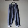 Johnature Women Dark Blue Jeans Mid Elastische Taille Pants Zomer Solid Color Losse Vintage enkellengte broek LJ201130