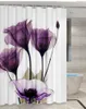 200x180 Badkamer Waterdicht Douchegordijn 3D Mooie Paars Tulip Bloem Gedrukt Polyester Home Decor Gordijn LJ201130