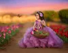 Lavanta 2022 Çiçek Kız Elbise Düğün Aplike Için Boncuklu Balo PAGEANT Törenlerinde Yay İlk Communion Elbise CG001
