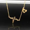 10pcs Lot Stainless steel Love Cardiogram Necklace Jewelry for Women Heartbeat EKG Necklace Electrocardiogram Golden Silver-Tone