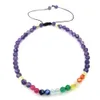 JLN 3mm Facettes Gemme Bracelet Réglable Minuscules Perles Rose Tourmaline Améthyste Lapis Quartz Noir Spinelle Réglable Tressé Sept Chakra Bracelets Pour Femmes Hommes