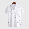 Summer Feather print Men Shirt Short Sleeve white Casual Beach Hawaiian shirts for men Streetwear Camisa para hombre Eu Size G0105