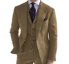 Mens Business 3 Pieces Suits Green Wool Retro Classic Herringbone Pattern Groom Tweed Tuxedos for Wedding (Blazer+Pants+Vest) 201105