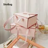 StoBag 10pcs Bronzing Protable Paper Box Leather Portable Rope Chocolate Candy Packaging Birthday Party New Year Gift Decoration