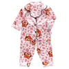 LJW Çocuk Pijama Set Bebek Takım Elbise Çocuk Giysileri Toddler Erkek Kız Buz Ipek Saten Tops Pantolon Set Ev Giyim 220212