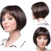 Kort syntetisk peruk simulering mänskliga hår peruker hårstycken med bangs pelucas de cabello naturliga corto k91