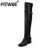 FITWEE Mode Automne Femmes Chevalier Sur Genou Cuissardes Femmes Nouveaux Talons Hauts Chaussures Femme Plus Taille 3248 Y200115