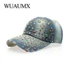 Wuaumx Bling Бейсбольные шапки для женщин с Bling Beauty Girl Cap для женской джинсовой хрустальной шляпы Черный белый y200714