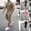 Tato Mäns Tracksuit 2 Piece Set Sommar Solid Sport Hawaiian Suit Short Sleeve T Shirt och Shorts Casual Fashion Man Kläder G220224