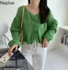 Women's Knits & Tees Neploe Vintage Cardigan Fall Clothing Knitted Cropped Sweater Coat Women Pull Femme Chic Lace Up Loose Korean Sueter To