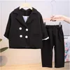 ファッションガールボーイフォーマルな服セットスーツジャケット+パンツ幼児ベビー高品質スーツBlazerジャケット厚い韓国のベビー服LJ201203
