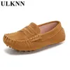 ULKNN candy color children soft leather loafers kids fashion casual boys and girls boat shoes single 21-32 gray shoe 220208