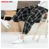 Sinicism Store Été Lâche Sarouel Hommes Coton Lin Plaid Fitness Hommes Pantalon Respirant 5XL Style Chinois Pantalon Homme 201114