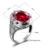 LuxuryEchte Unieke Oostenrijkse 925 Sterling Zilveren Ring met Ruby Stenen voor Mannen Vintage Kristal Mode Luxe Vrouwen Party Jewelr7335720