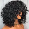 Remy Bob Short Bob Curly Wig com franja perucas de cabelo humano encaracolado para mulheres Máquina de cabelos humanos Full feito peruca barata