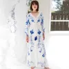 Jastie Embroidered Women Maxi Dress V-Neck Batwing Sleeve Loose Plus Size Summer Dresses Drawstring Waist Boho Beach Vestidos T200604