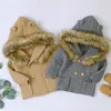 Chaquetas de punto de invierno para bebés, niños y niñas, chaquetas de otoño cálidas para bebés, suéteres con capucha de piel para bebés, abrigo de manga larga para niños LJ201128