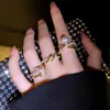 Klusterringar trendiga 14k riktiga guldskruv geometri pärla för kvinnor justerbara öppningsdesigntillbehör smycken glänsande zirkonbröllop