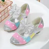 Girls Leather Shoes Princess Children round-Toe Soft-Sole Big girls High Heel Crystal Single 220225