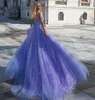 Lavender Musing Tulle Prom Dresses Spaghetti Paski Appliqued A-Line Evening Party Suknie otwarte Wstecz Formalne Vestidos Longo Robe de Soiree 2022