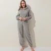 Зимние теплые пижамы женские тесты пушистые флисовые комбинезоны спать общая плюс размер капота наборы Pajamas для женщин взрослых 201109