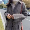 Zimowa płaszcz z wełny i kurtka kobiety koreański kratę długi ciepły elegancki moda kaszmirowa vintage przylądek kobieta 210428