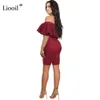 Lioooil off schulter sexy ruffle bodycon spiele Frauen 2020 Kurzarm Black Whiter Party Club Rompers Damen Jumpsuit Shorts T200704