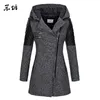 Casacos de Trench das Mulheres 2021 Mulheres Inverno Casaco Com Capuz Outono Zipper Slim Outerwear Moda Patchwork Preto Feminino Overdoa Warm à prova de vento