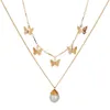 Pearl hanglagend vlinder choker ketting goudketens multi -layer dames kettingen mode sieraden cadeau wil en zandnieuw
