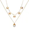 Pearl Pendant Butterfly Choker Halsband Guldkedjor Multi -lager Kvinnor Halsband Fashion Jewelry Gift Will och Sandy New