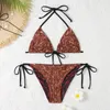 Het reversibel badkläder leopard bikini set två stycken baddräkt tryck baddräkt sexig för semester baddräkter sexiga pad taggar