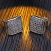 Pendientes de tuerca de Hip Hop para hombre, joyería nueva moda, oro, plata, diamantes de imitación cuadrados, pendientes de moda para hombre 353f