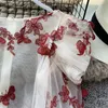 Donne Fiore e Farfalla Ricamo 3D vedere attraverso la camicetta maglia vintage elegante manica a sbuffo top trasparenti con cerniera posteriore femminile T200321