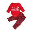 2st Baby Christmas Suit Set Red Oneck långärmad Rompers Top Plaid Loose Pants Girls Spädbarn Baby Set 018 månader8615200