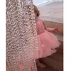 Leuke Roze Hoge Lage Meisjes Pageant Jurken Handgemaakte Bloemen Hoge Hals Bloem Meisjes Jurken bruiloften Peuter Brithday Party Dress Graduation