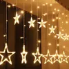 3.5M Moon2.5M Star Christmas Garland 220V Curtain LED String Fairy LED Light For Home Wedding Party Window Decoration Lighting 201203