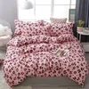 Funbaky 3/4 pçs / set leopardo rosa conformador conjuntos de algodão capa de edredão set fronha lençóis de roupa de cama têxtil 201021