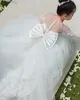 Prenses Balo Gown Dantel Tül Vaftiz Elbiseleri şeffaf uzun kollu aplikeler yay geri çiçek kız elbise resmi çocuklar fırsat giyer
