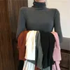 HARAJUKU Siyah Beyaz Balıkçı Yaka Kadın T-Shirt Sonbahar Moda Zarif Kadınlar Katı Uzun Kollu T Gömlek Ince Rahat Temel Tee Top G220310