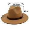Breda randen hattar ull fedora hatt för män kvinnor utomhus reser avslappnad vild storlek 56-58cm1