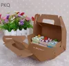 50Pcs 3 sizes Paper Cake Boxes with handle Brown Kraft Mousse Box Cardboard Dessert Packaging Box Baking Bread Gift Box 201015